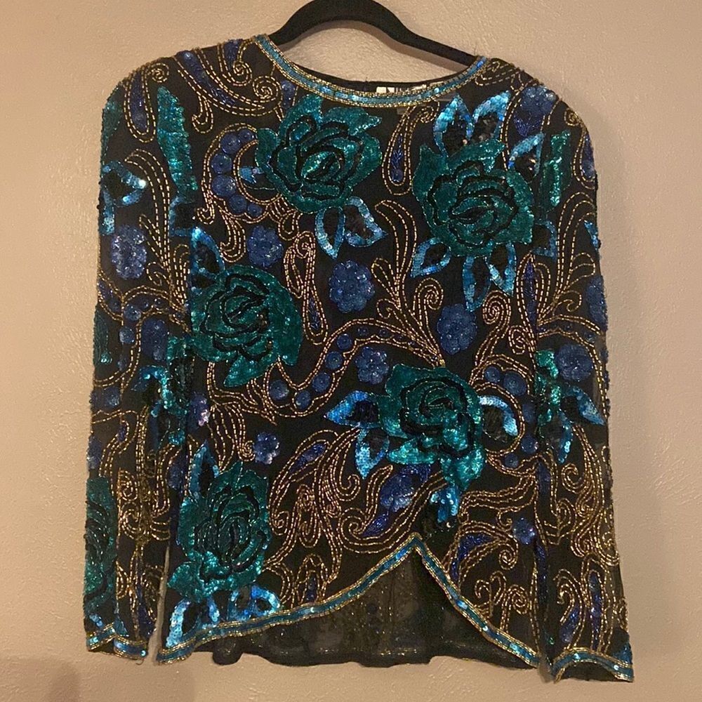 VINTAGE Silk Beaded Evening Top Blouse NiteLine Size 10